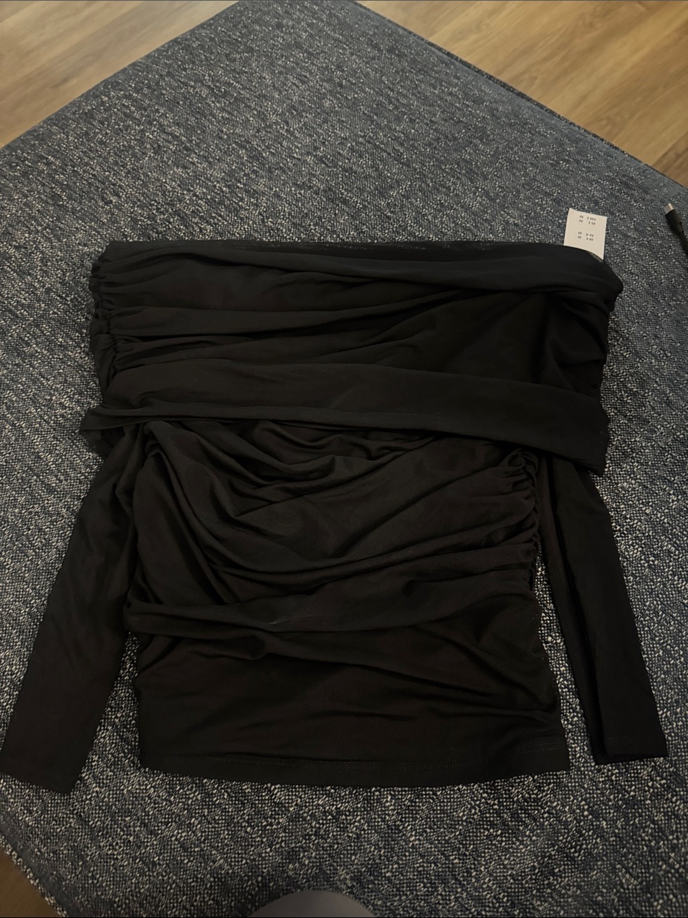 Black Off-Shoulder Mesh Long Sleeve Top